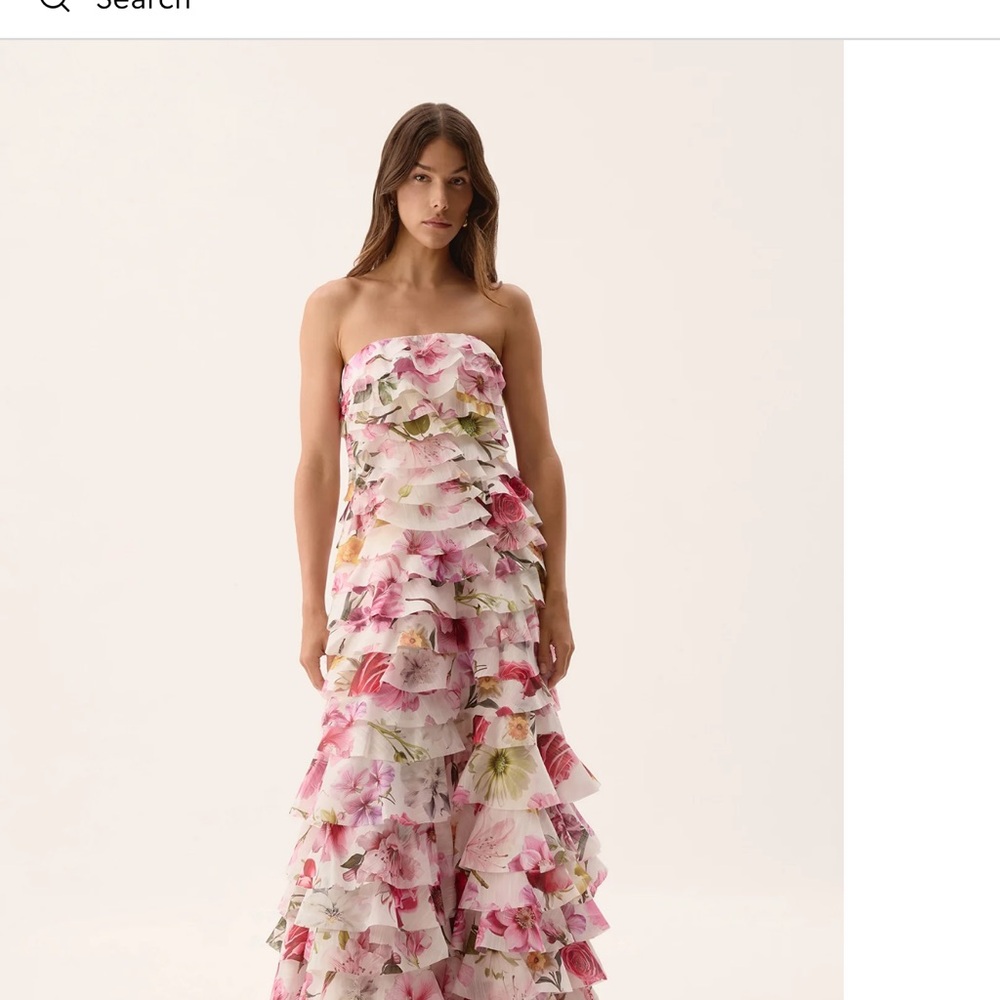 Floral Strapless Ruffle Dress